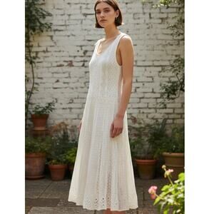 RARE Polo Ralph Lauren cotton crochet knit A line midi dress white ivory XL